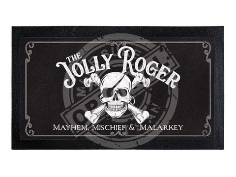 The Jolly Roger. Mayhem, Mischief and Malarkey bar runner.