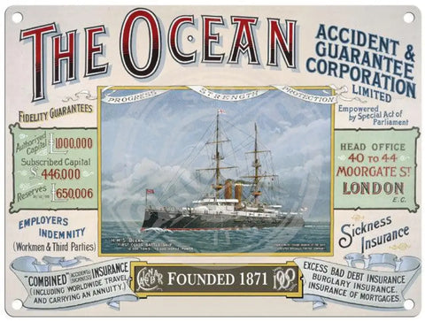 The Ocean accident and corporation metal sign