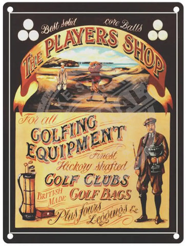 The players shop golfing equipment metal sign