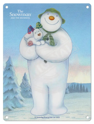 The Snowman and the Snowdog - Snowman Snowdog Pose Mini Metal Sign 15cm x 20cm Metal Signs