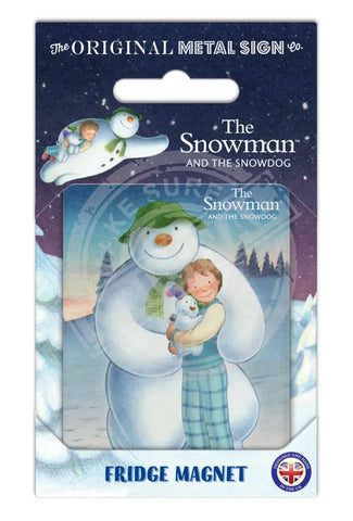 The Snowman and the Snowdog - Snowman Trio Pose Fridge Magnet Metal Signs
