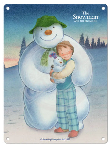 The Snowman and the Snowdog - Snowman Trio Pose Fridge Magnet Metal Signs