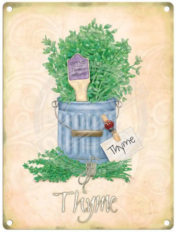 Thyme herbs in pot metal sign