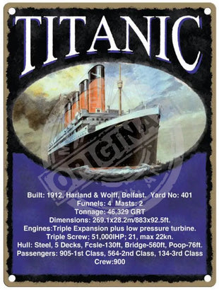 Titanic statistics metal sign