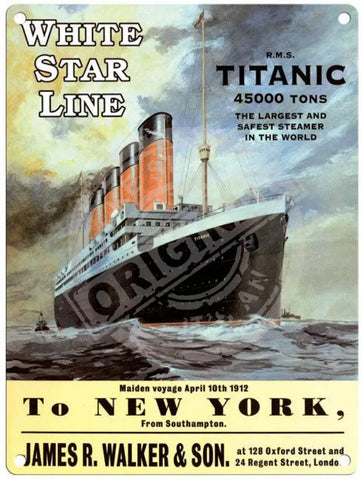 Titanic to New York metal sign