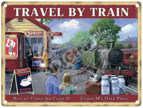 Travel by train metal sign by Kevin Walsh