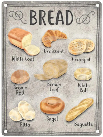 Types of bread metal sign