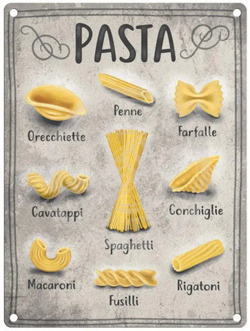 Types of pasta metal sign