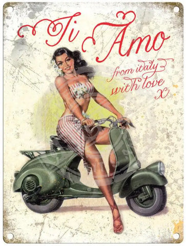 Vespa Ti Amo from Italy metal sign