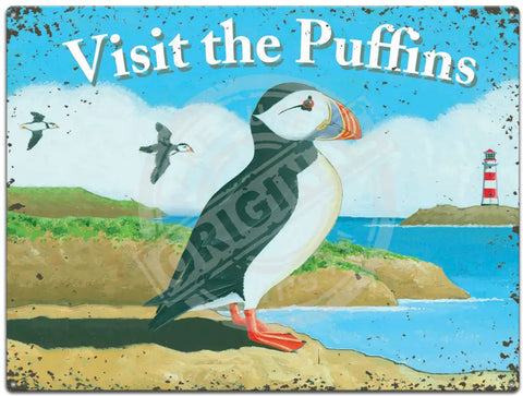 Visit The Puffins - Martin Wiscombe Metal Signs