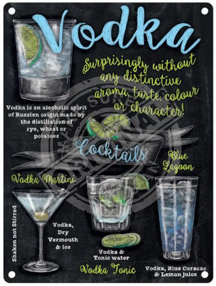 Vodka cocktail recipes metal sign