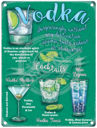 Vodka cocktail recipes metal sign