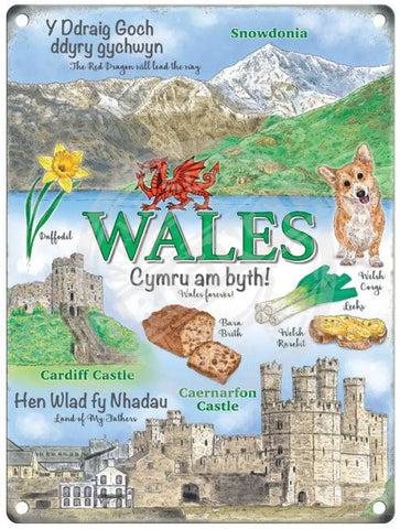 Wales landmarks metal sign