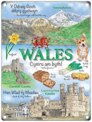 Wales landmarks metal sign