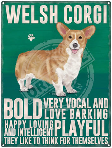 Welsh Corgi dog characteristics metal sign