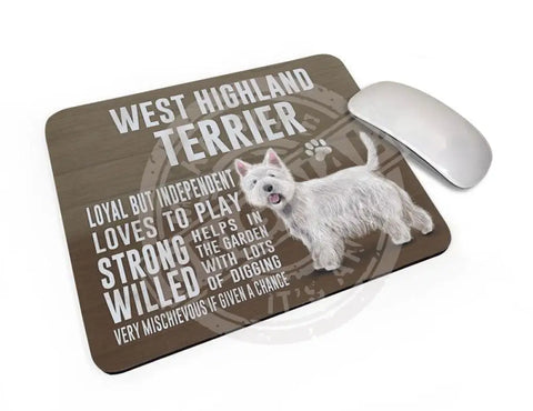 West Highland Terrier Dog characteristics mouse mat.