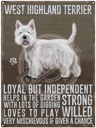 West Highland Terrier dog characteristics metal sign