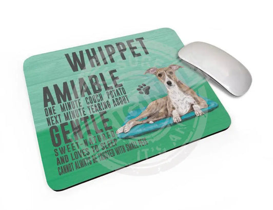 Whippet Dog characteristics mouse mat.