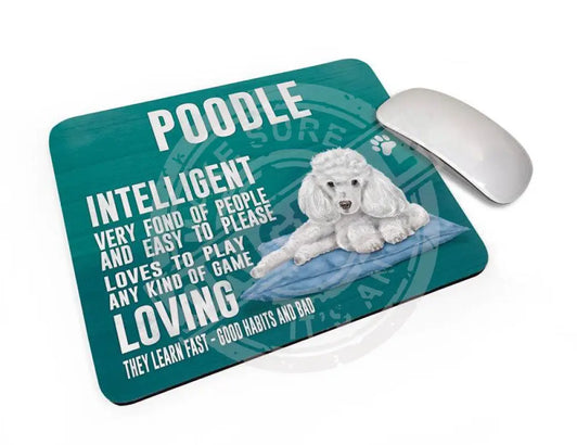 White Poodle dog characteristics mouse mat.