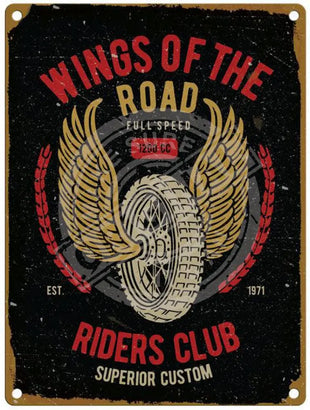 Wings of the road riders club metal sign