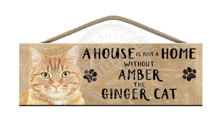 Personalised ginger cat wooden sign