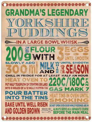 Grandmas legendary Yorkshire puddings metal sign