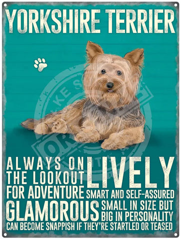 Yorkshire terrier dog characteristics metal sign