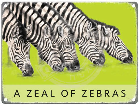 A Zeal of Zebras metal sign