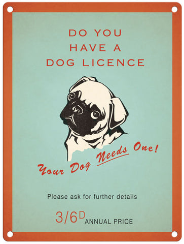 Dog Licence vintage style metal sign