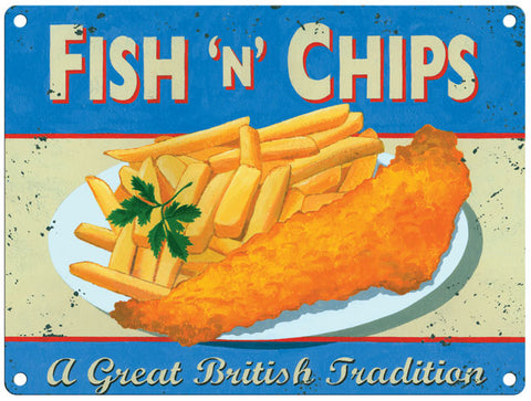 Fish & Chips metal sign by Trevor Mitchell