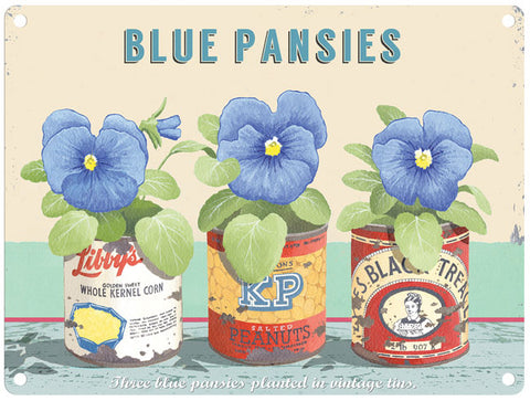 Blue Pansies in vintage tins metal sign