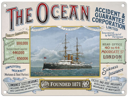 The Ocean accident and corporation metal sign