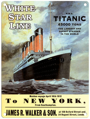 Titanic to New York metal sign
