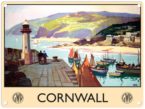 Cornwall GWR harbour scene metal sign