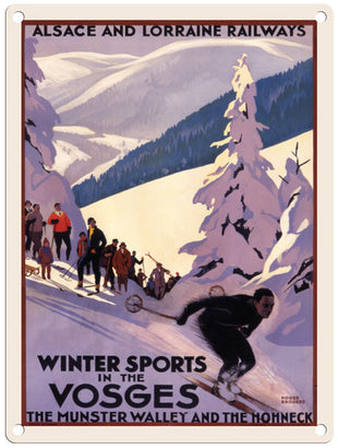 Winter sports in the Vosges metal sign