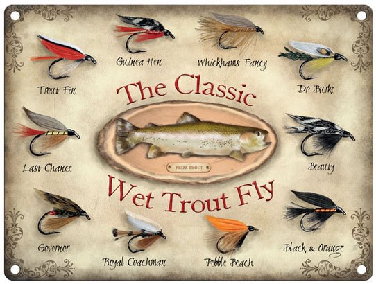 The classic wet trout fly metal sign