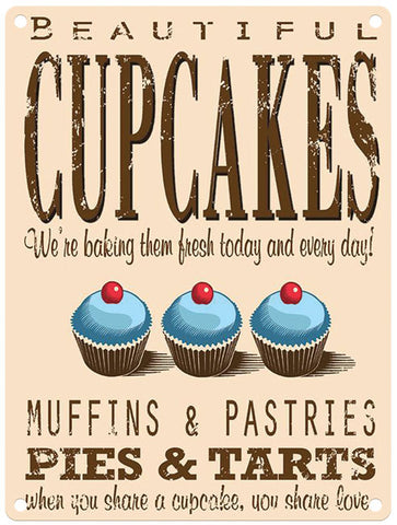 Cupcakes muffins and pastries metal sign