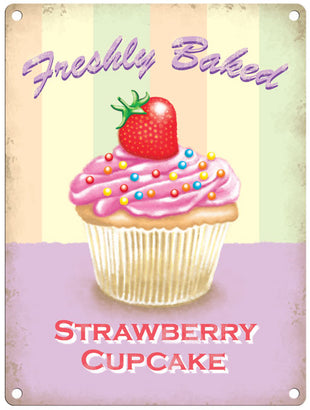 Freshly baked Strawberry Cupcake metal sign