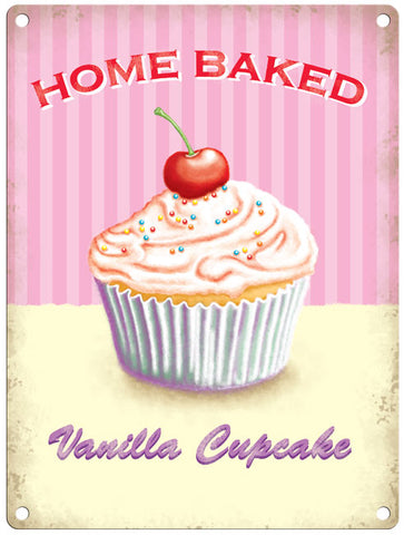 Home baked vanilla cupcake metal sign