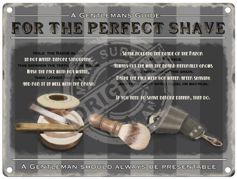 Gentlemans guide for a perfect shave metal sign