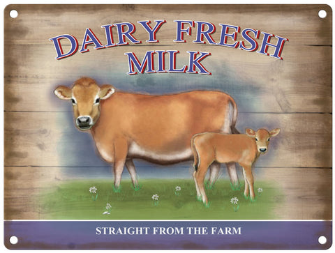 Dairy Fresh Milk Cow and calf metal sign