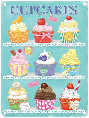 Cupcakes on shelves metal sign