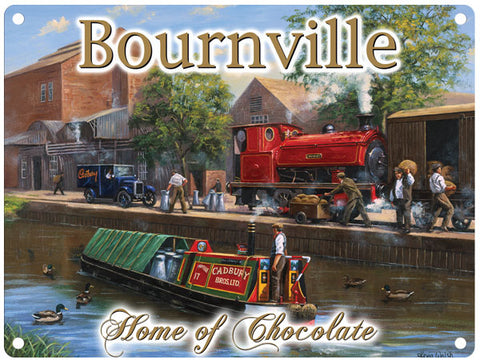 Bourneville Chocolate metal sign. Train and Barge by Kevin Walsh