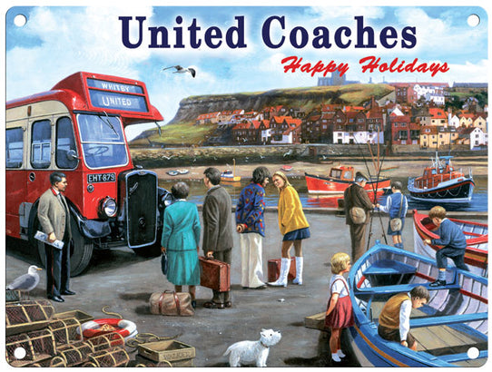 United Coaches happy holidays metal sign