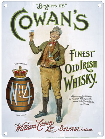Cowans Old Irish Whisky vintage metals sign