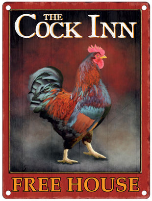 The Cock Inn free house metal signs