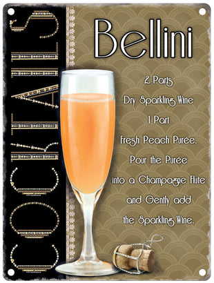 Bellini cocktail recipe sign
