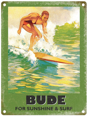 Bude Sunshine and Surfing metal sign