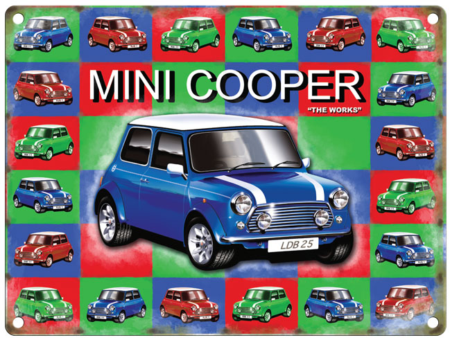 Mini Cooper - Blue - Mini Background – The Original Metal Sign Company