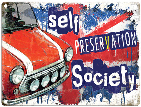 Mini Car Self Preservation Society metal sign